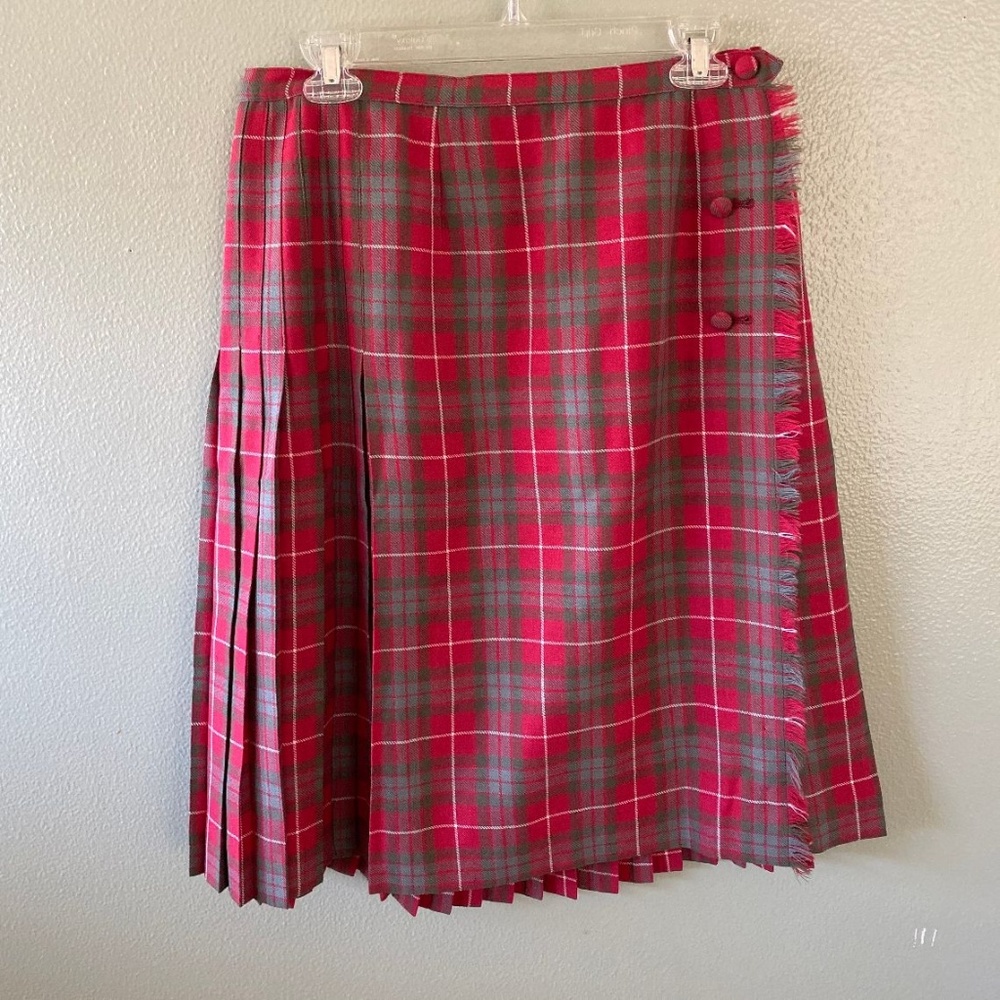 vintage aljean plaid wool wrap pleated skirt